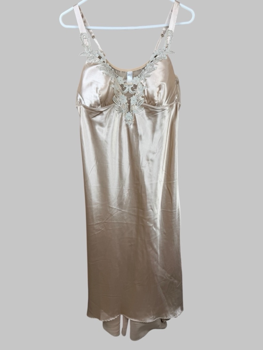 Flora by Flora Nikrooz Satin Nightgown Champagne Lace Chemise Slip Dress Hi-Lo